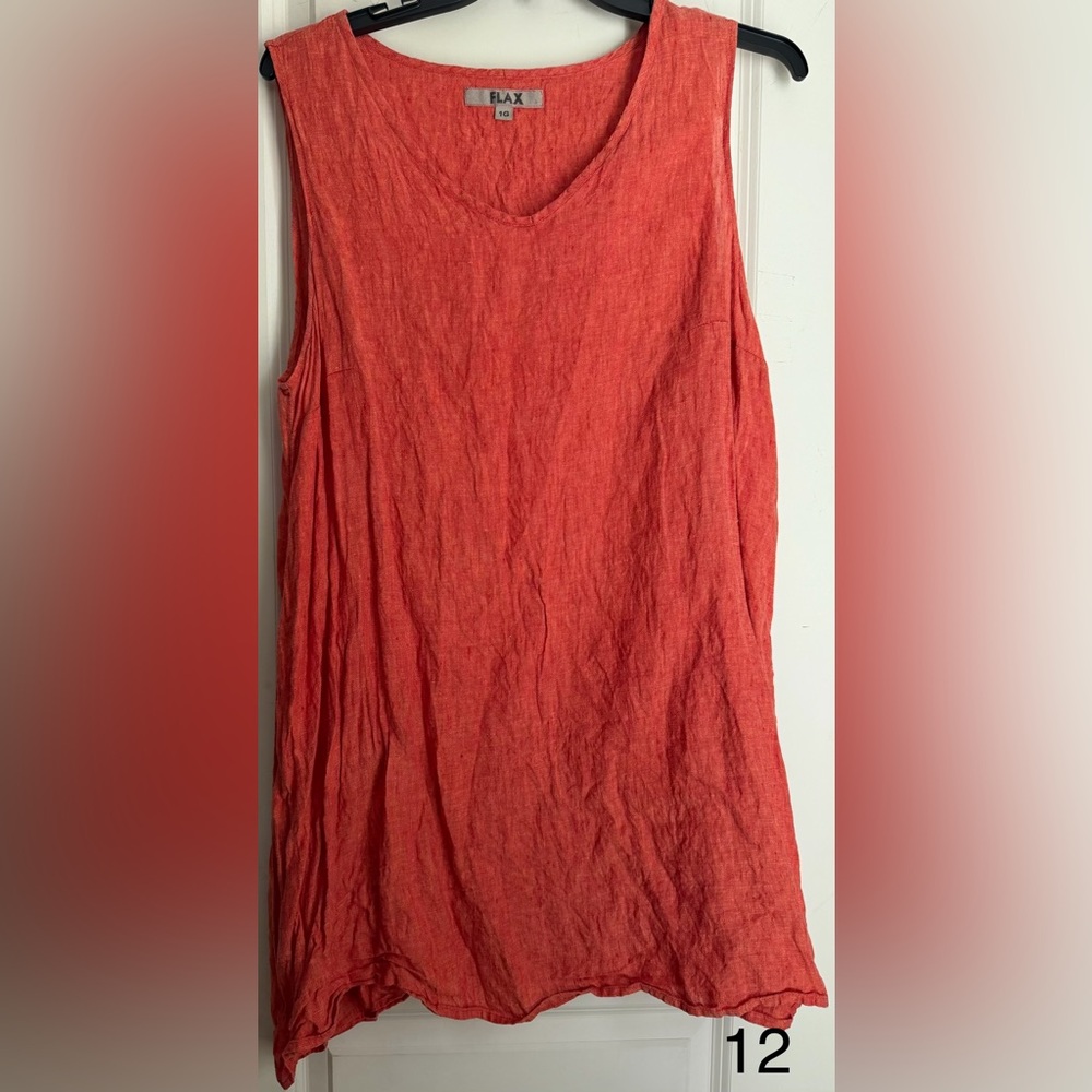 Flax Sleeveless Red Tank dress sz 1X linen Lagenlook beach lightweight cruise